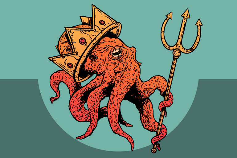 King kraken with two toned green background