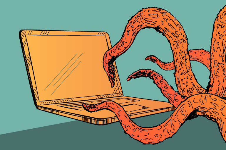 Kraken typing on laptop