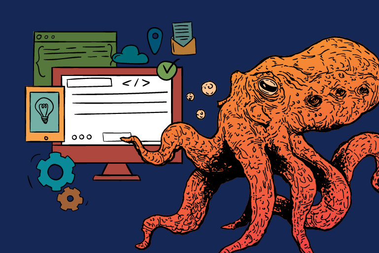 Kraken next to animated laptop
