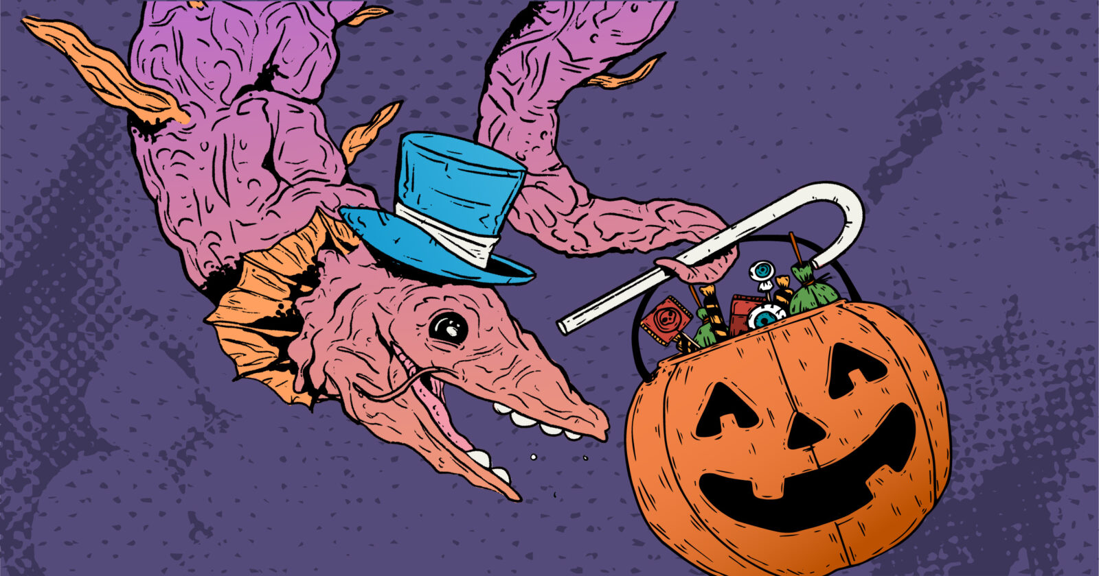 An eel goes trick-or-treating.